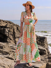 Colorful Patchwork Maxi Dress with Tied and Smocked Details Maxi Dresses