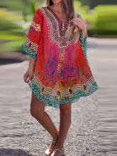 Colorful Patterned Oversized Kaftan Tunic Dress Swimwear Cover-Up Swimwear Cover-Ups