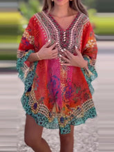 Colorful Patterned Oversized Kaftan Tunic Dress Swimwear Cover-Up