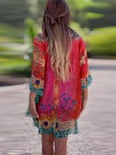 Colorful Patterned Oversized Kaftan Tunic Dress Swimwear Cover-Up