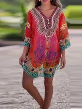 Colorful Patterned Oversized Kaftan Tunic Dress Swimwear Cover-Up Swimwear Cover-Ups
