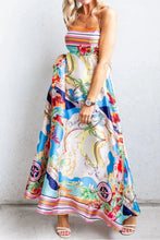 Colorful Patterned Smocked Maxi Sundress with Pockets