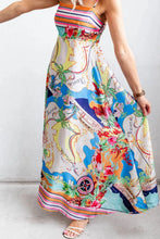 Colorful Patterned Smocked Maxi Sundress with Pockets