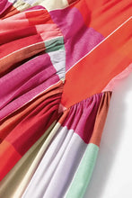 Colorful plaid maxi skirt in rainbow stripes, machine washable polyester