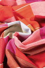 Vibrant colorful plaid maxi skirt with striped orange pink white scarf