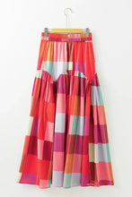 Colorful plaid maxi skirt for women, machine washable polyester lined
