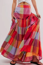Colorful Plaid Maxi Skirt for Women Polyester Lined Machine Washable Plaid Woman Skirts
