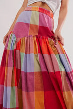 Colorful Plaid Maxi Skirt for Women Polyester Lined Machine Washable Woman Skirts