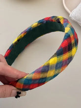 Colorful polyester hair headband with multicolored plaid fabric