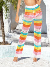 Colorful Striped Crochet Pants with Waist Stretch and Cutout Design Multicolor