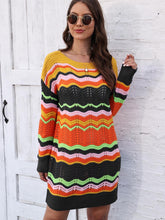 Colorful Striped Knit Sweater Dress for Women Black