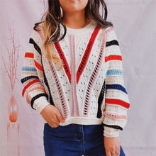 Colorful Striped Knit Sweater Long Sleeve Pullover Multicolor
