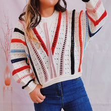 Colorful Striped Knit Sweater Long Sleeve Pullover