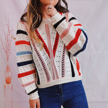 Colorful Striped Knit Sweater Long Sleeve Pullover