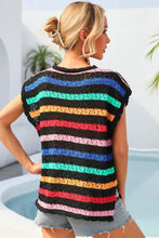 Colorful Striped Open Knit Top with Cap Sleeves Swimwear Cover-Ups
