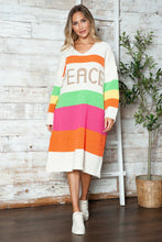 Colorful Striped Peace Sweater Dress for Women Beige
