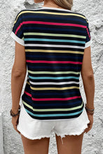Colorful Striped Short Sleeve Casual T Shirt for Women
