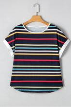 Colorful Striped Short Sleeve Casual T Shirt for Women
