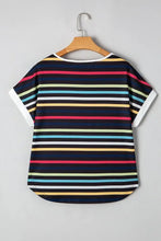 Colorful Striped Short Sleeve Casual T Shirt for Women Woman T Shirts