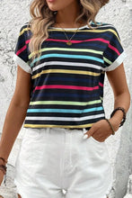 Colorful Striped Short Sleeve Casual T Shirt for Women