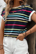 Colorful Striped Short Sleeve Casual T Shirt for Women
