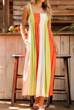 Colorful Striped Maxi Dress with Smocked Stretchy Fabric