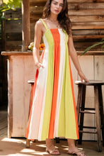 Colorful Striped Maxi Dress with Smocked Stretchy Fabric Tangerine