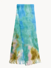 Colorful multicolored tie-dye polyester scarf with fringed ends