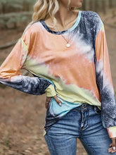 Shiny printed round neck long sleeve tie-dye top for women