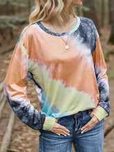 Shiny printed round neck long sleeve tie-dye sweatshirt