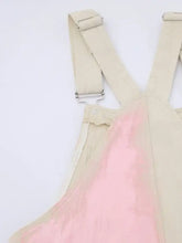 Colorful wide leg overalls in beige with pink gradient panel, machine wash cold