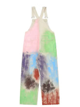 Colorful wide leg overalls in pastel paint-splattered design, machine wash cold