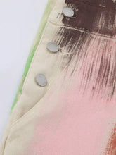 Colorful Wide Leg Overalls in pastel gradient denim, machine wash cold