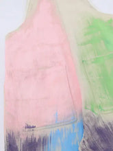Pastel pink and green apron pocket on Colorful Wide Leg Overalls, machine wash cold