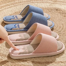 Blue and pink cat design open toe flats slippers for home