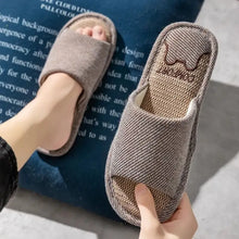 Brown open-toe Comfort Flats slippers with woven texture and COMFORT insole