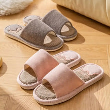 Pink and gray open toe flats slippers for home comfort