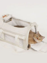 Breathable pet carrier bag with cream mesh, soft lining and adjustable straps