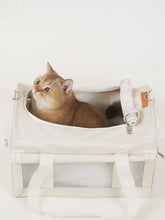 Cream-colored breathable pet carrier bag with mesh and soft interior