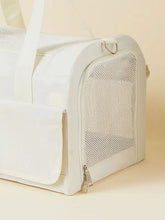 White breathable pet carrier bag with mesh sides and sturdy handle