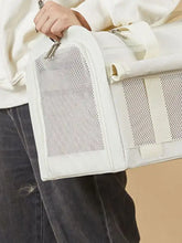 White breathable pet carrier bag with mesh panels and sturdy straps