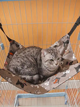 Gray tabby cat in comfortable hanging pet hammock with durable nylon straps