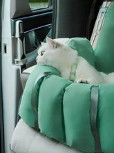 Comfortable portable pet car nest teal-green cushion with straps