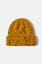 Mustard yellow Confetti Rib-Knit cuff beanie with colorful flecks