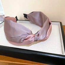 Pink and gray contrast cloth headband with knotted satin design
