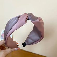 Contrast cloth headband in pink and gray with knotted satin design