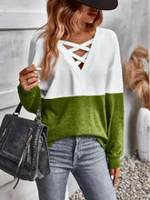 Contrast Crisscross V-Neck Long Sleeve Sweater