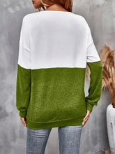 Contrast crisscross long sleeve top with two-tone oversized crew neck