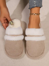Contrast Faux Fur Round Toe Slippers Woman Slippers