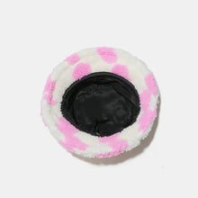 Contrast heart bucket hat with fluffy white pink cow print